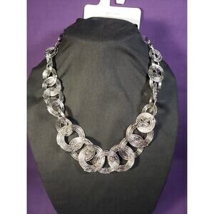 Cato "C Est. 1946" Silver Tone Ring Necklace, Graduating Linked Swirl Rings, NWT
